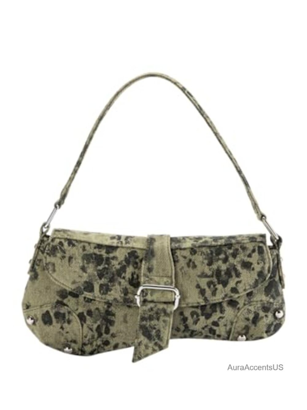 Y2K Leopard Print Shoulder Bag Denim Handbags Retro Cheetah Purses Top Handle